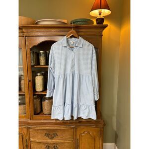 Crown & Ivy Blue Gingham Babydoll Prairie Dress Cottagecore Western M